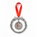 custom metal christmas ornament hanging in the tree