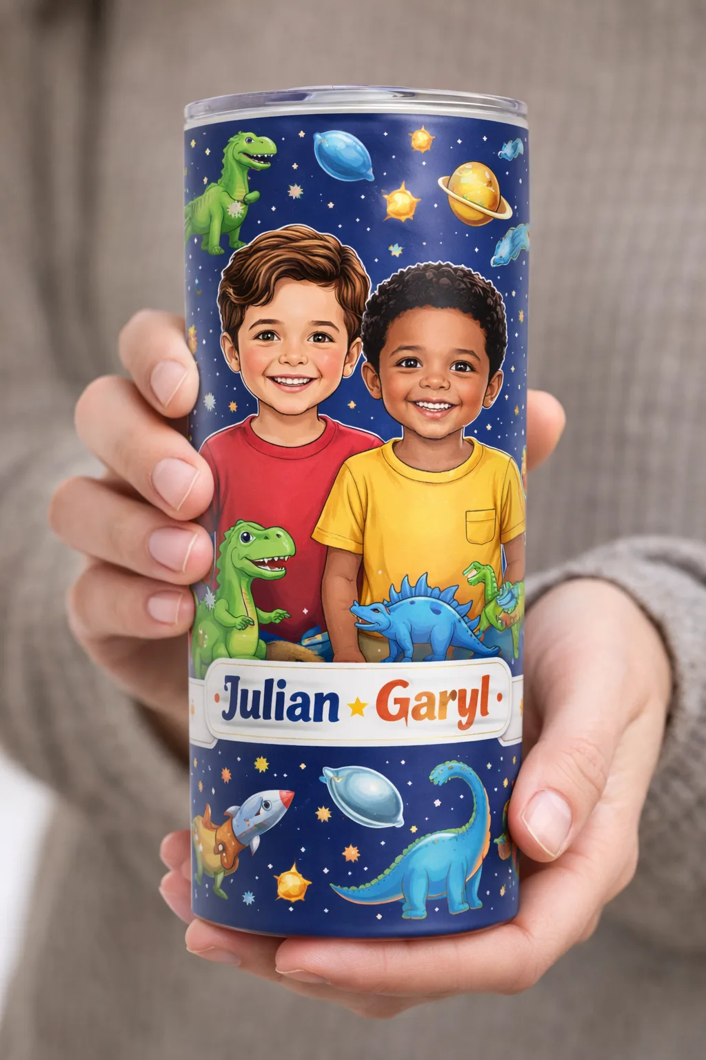 Custom Photo Glow in the dark tumbler Personalized dinosaurs and space tumbler design pick and print