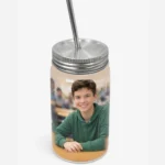 Custom Photo Mason Jar Frosted with straw personalized mason jar pick and print v2