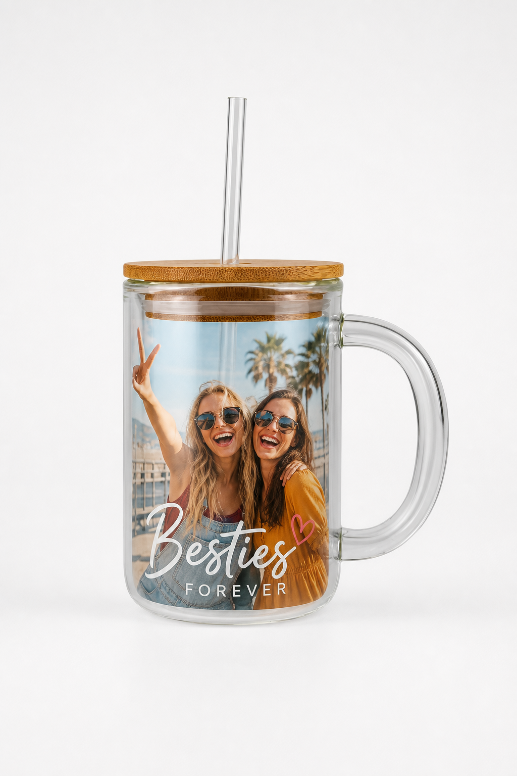 Custom 15oz Glass Coffee Mug Double-Walled 1 Custom 15oz Glitter Globe Glass Coffee Mug - Main image with graphic