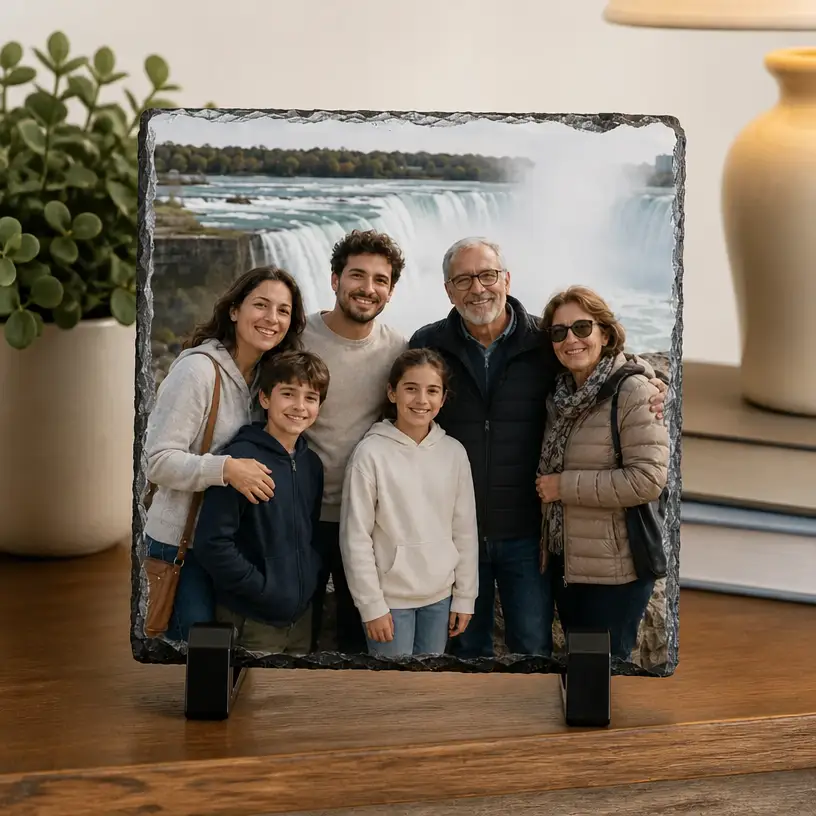 Personalized 8-Inch Square Slate Photo Plaque 2 Personalized 8-Inch Square Slate Photo Plaque - Lifestyle image