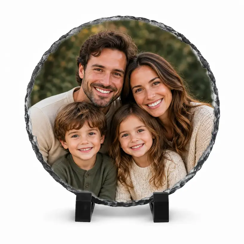 Personalized Round Rock Slate Photo Plaque